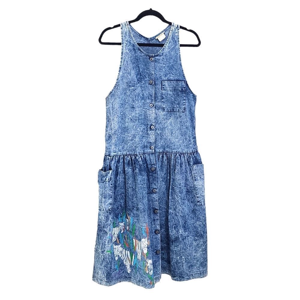Vintage Carmel acid wash denim sleeveless dress Sz S